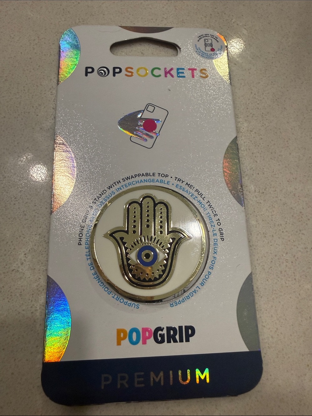 PopSocket PopGrip Hamsa Hand Phone Grip - White, Gold & Blue Accent